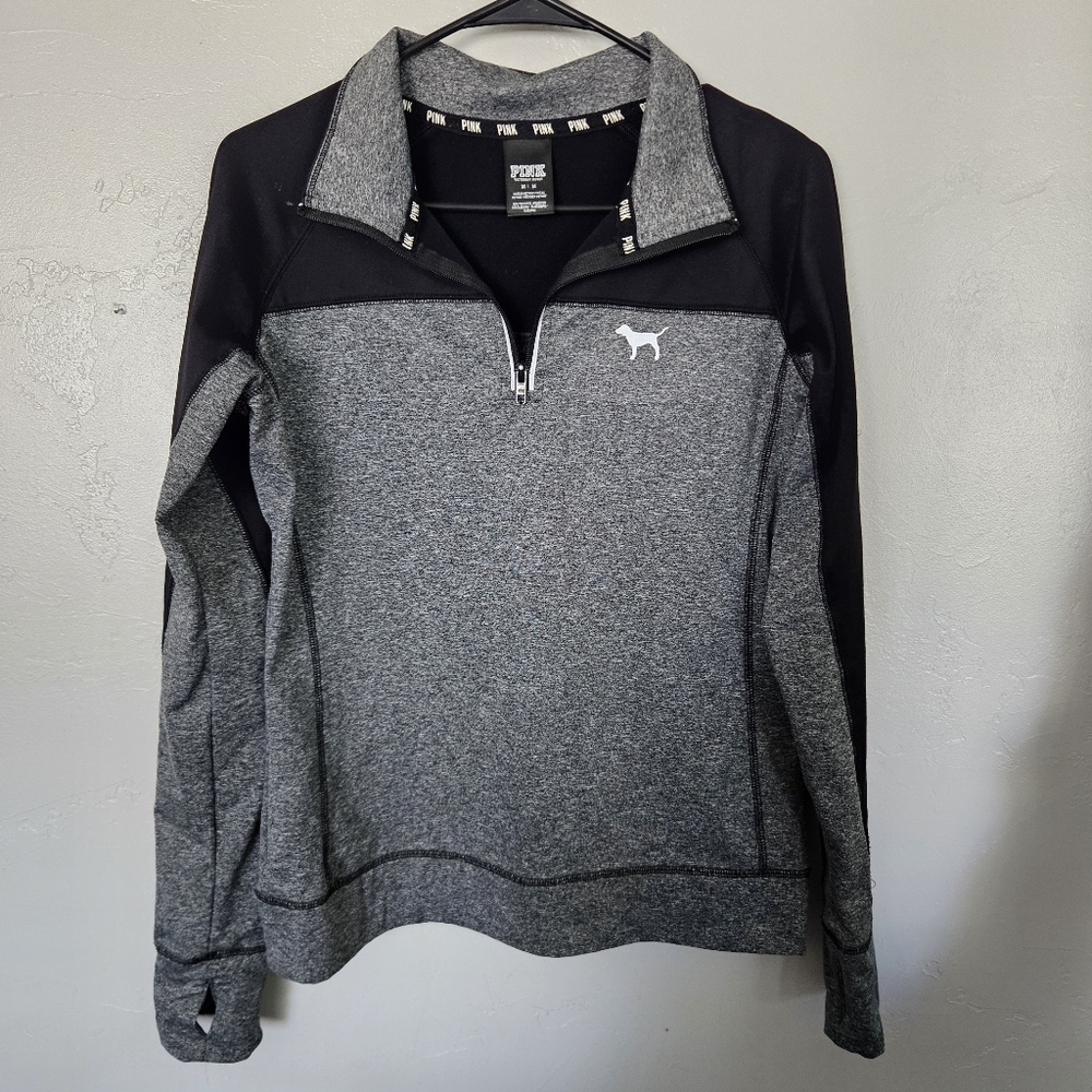 Victoria's Secret PINK Gray Black Quarter-Zip Pullover Women's Medium Athleisure